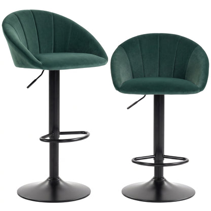 Bar Stools Set of 2 Velvet Adjustable Swivel Dark Green