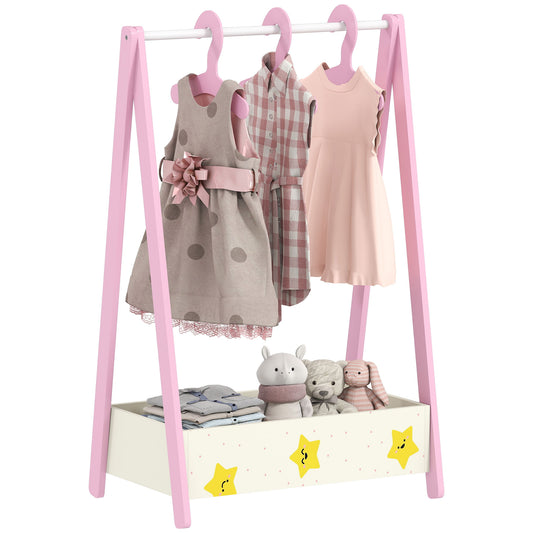 Baby Clothing Rack, Star Theme Kids Clothes Rail with Hangers, Storage Shelf for Bedroom, Toddler Dress Up Rail for Ages 3-6, Pink