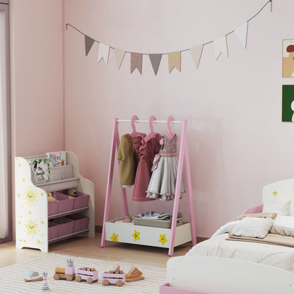 Baby Clothing Rack, Star Theme Kids Clothes Rail with Hangers, Storage Shelf for Bedroom, Toddler Dress Up Rail for Ages 3-6, Pink