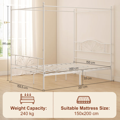 Canopy Bed Frame King Size, Metal Platform Bed Frame, White