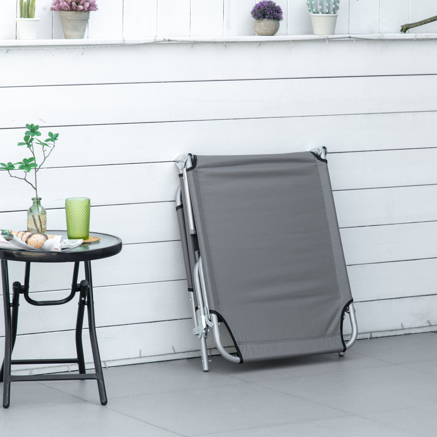 Camping Cot Picnic Sun Lounger Portable Folding Chaise Chair Grey