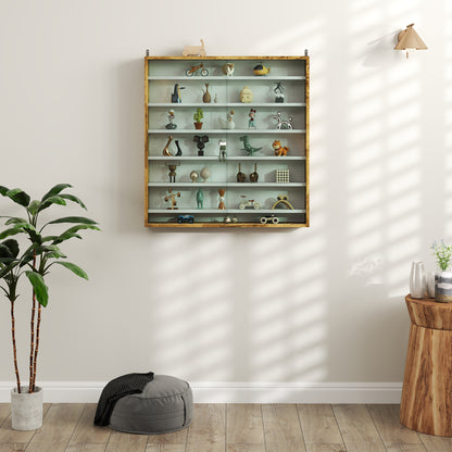 7-Tier Wall Display Cabinet w/ Shelves Glass Doors, Rustic Brown