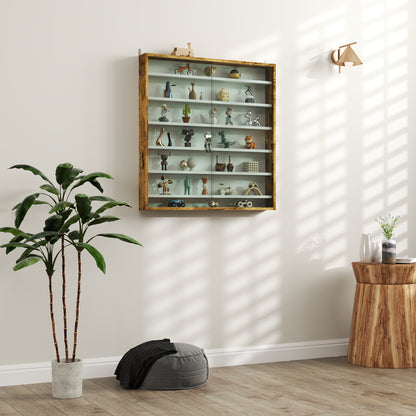 7-Tier Wall Display Cabinet w/ Shelves Glass Doors, Rustic Brown