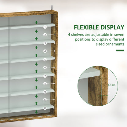 7-Tier Wall Display Cabinet w/ Shelves Glass Doors, Rustic Brown