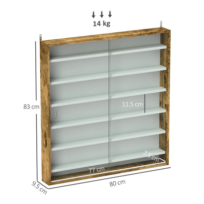 7-Tier Wall Display Cabinet w/ Shelves Glass Doors, Rustic Brown