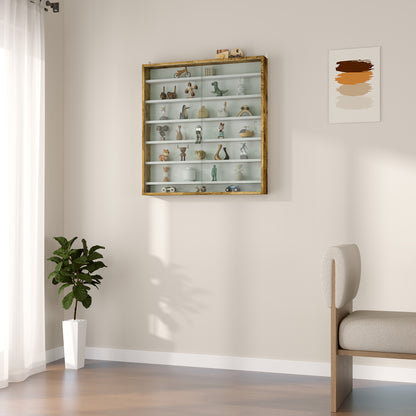 7-Tier Wall Display Cabinet w/ Shelves Glass Doors, Rustic Brown