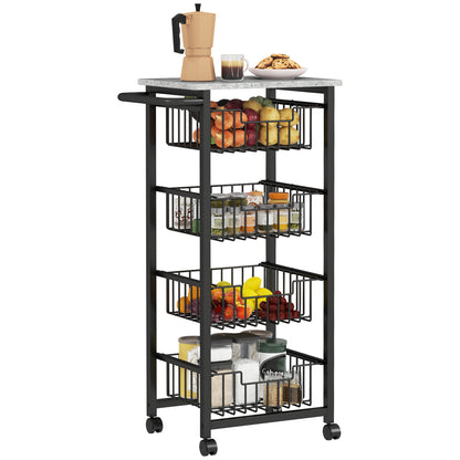 4-Tier Kitchen Island on Wheels with 4 Pull-Out Baskets, Light Grey
