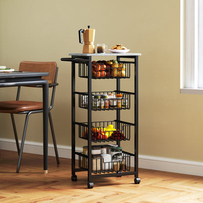 4-Tier Kitchen Island on Wheels with 4 Pull-Out Baskets, Light Grey