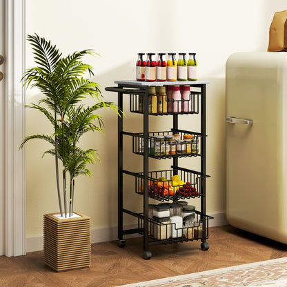 4-Tier Kitchen Island on Wheels with 4 Pull-Out Baskets, Light Grey