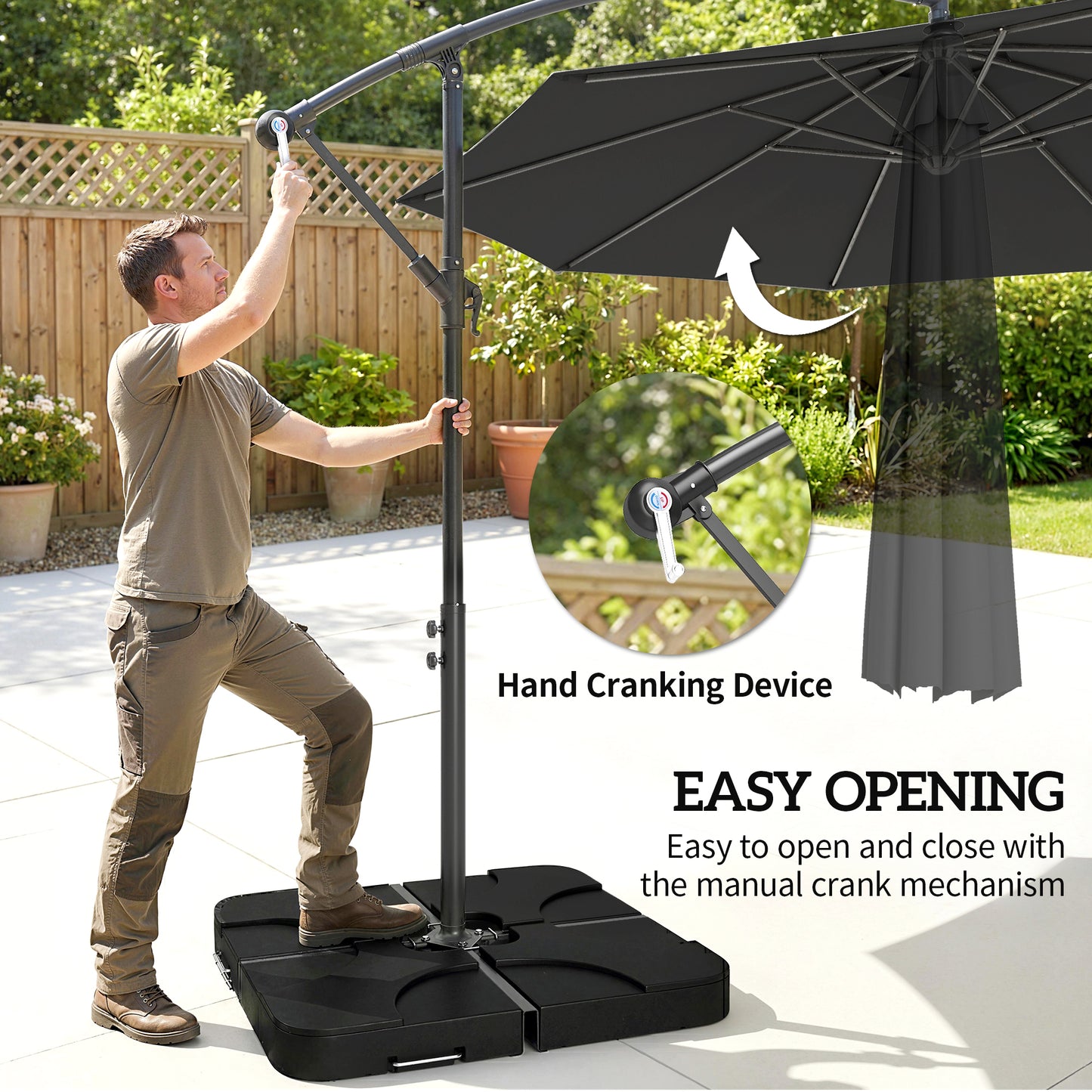 3(m) Banana Parasol Cantilever Umbrella Garden w/ Base Weights - Black