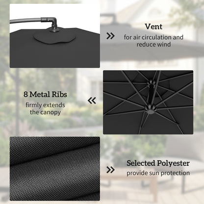 3(m) Banana Parasol Cantilever Umbrella Garden w/ Base Weights - Black