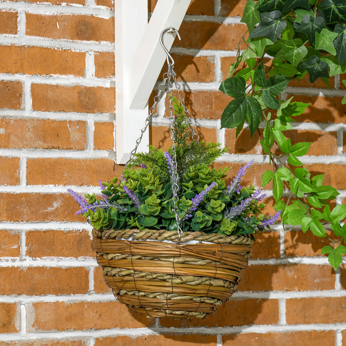 2 PCs Artificial Lisianthus Flower Hanging Planter Basket Purple