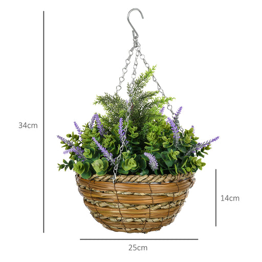 2 PCs Artificial Lisianthus Flower Hanging Planter Basket Purple