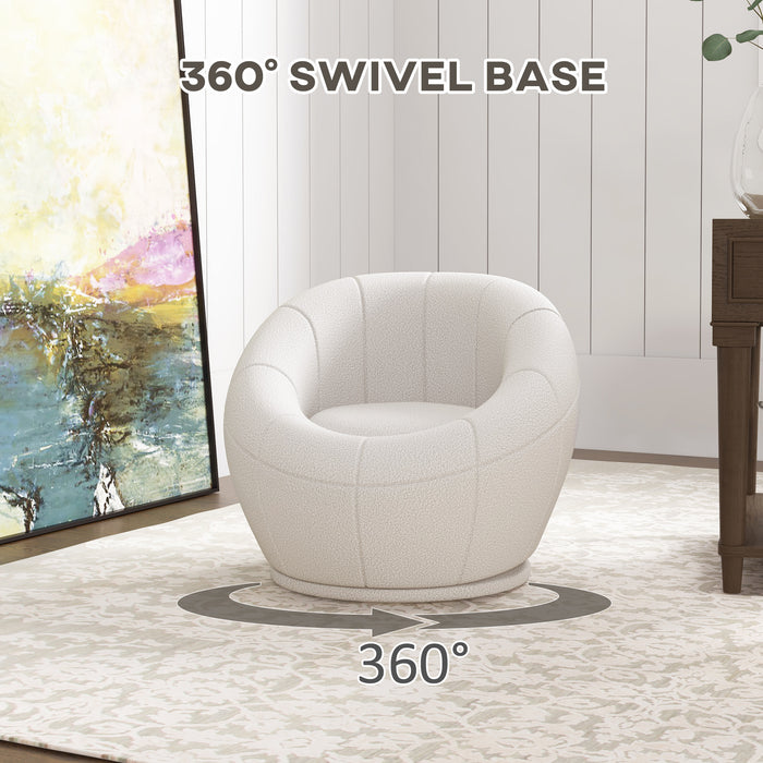 Modern Round Boucle Armchair Accent Chair for Living Room Bedroom White