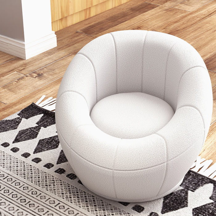 Modern Round Boucle Armchair Accent Chair for Living Room Bedroom White