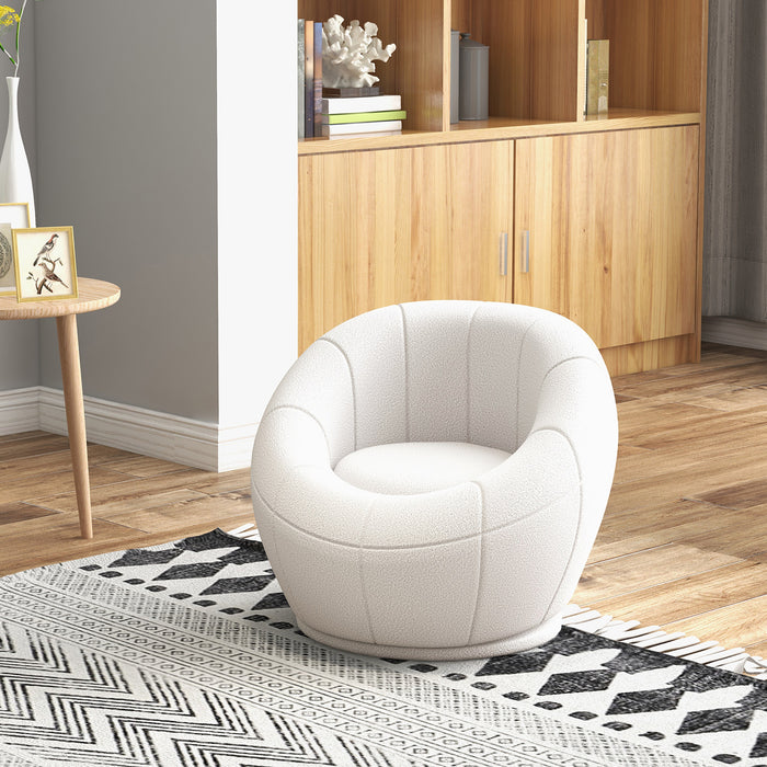 Modern Round Boucle Armchair Accent Chair for Living Room Bedroom White