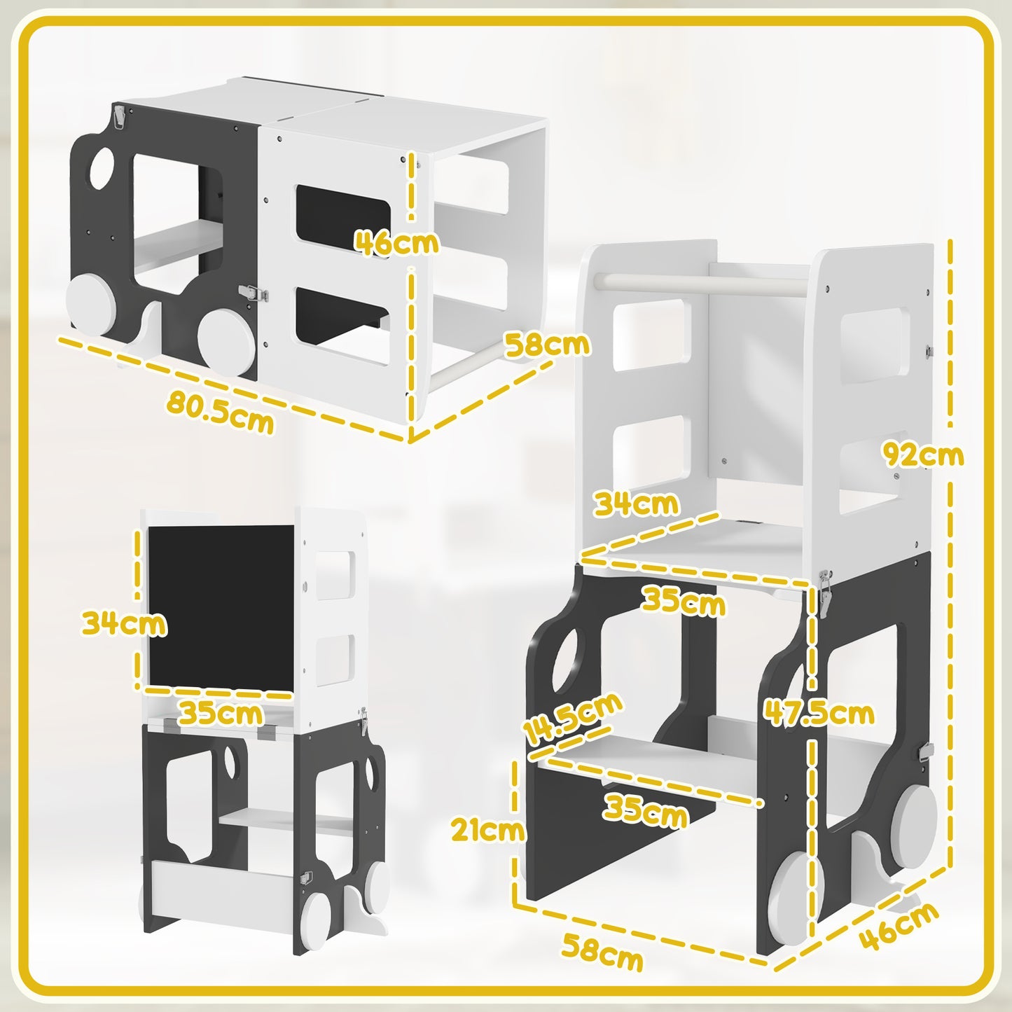 Toddler Step Stool, 4 in 1 Foldable Toddler Step, Grey