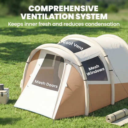 Inflatable Camping Tent w/ Air Pump, 2-3 Person Blow Up Tent, Khaki