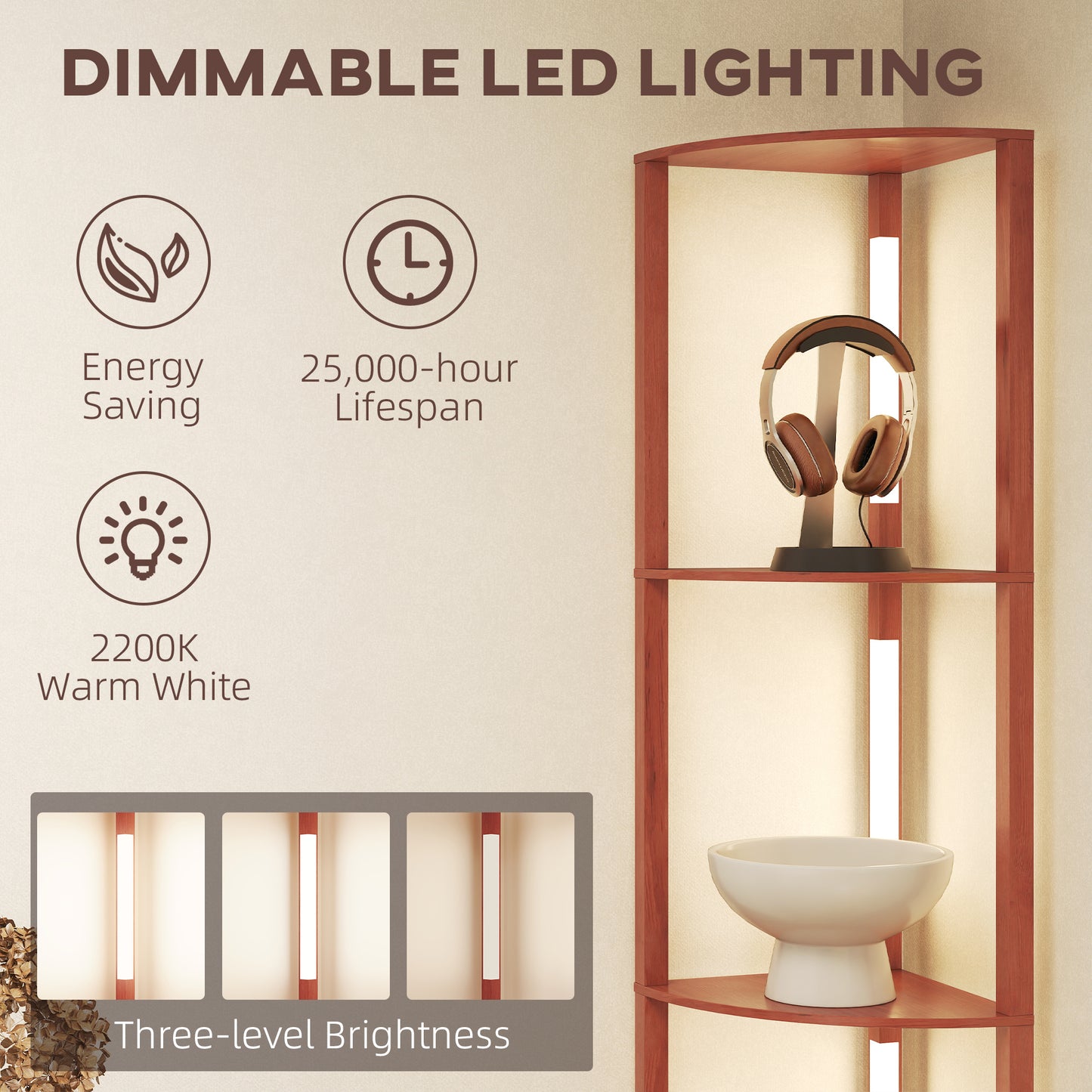 Corner Floor Lamp with Dimmable Warm White LED Light, for Living Room