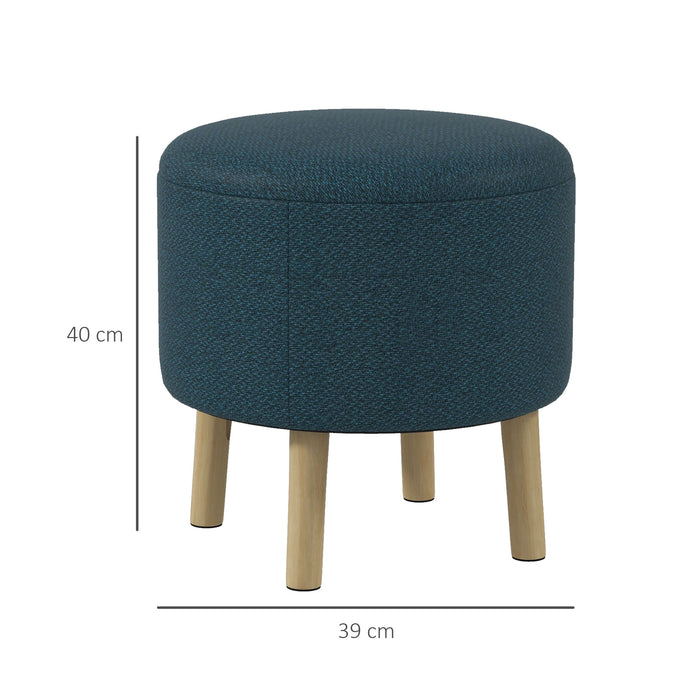 Round Ottoman Stool with Storage, Linen Fabric Upholstered Foot Stool with Padded Seat, Hidden Space and Wood Legs