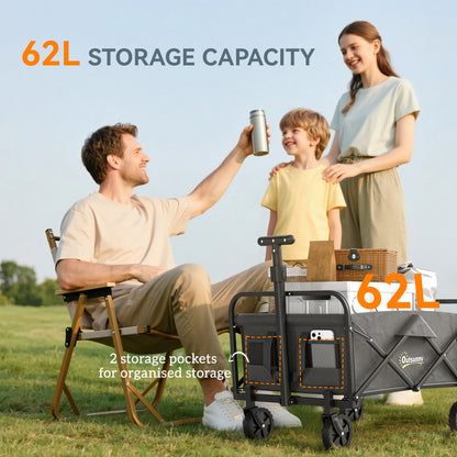 62L Festival Trolley, 120kg Heavy Duty Folding Trolley Cart, Grey