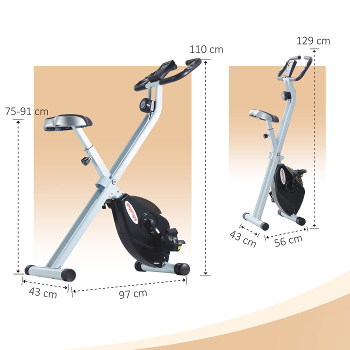 Folding Exercise Bike with Heart-Rate Sensor for Home Use, Black/White