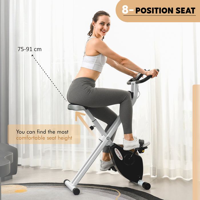 Folding Exercise Bike with Heart-Rate Sensor for Home Use, Black/White