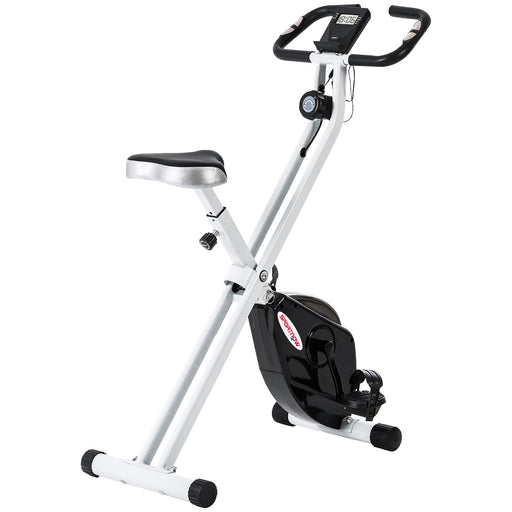 Folding Exercise Bike with Heart-Rate Sensor for Home Use, Black/White