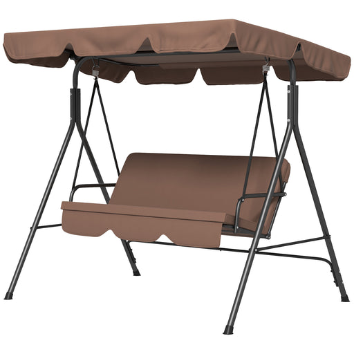 3-Seat Swing Chair Garden Swing Seat with Adjustable Canopy for Patio, Brown