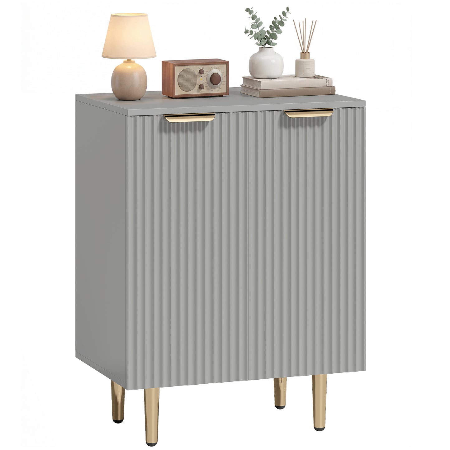 Sideboard Buffet Cabinet, Modern Kitchen Storage Cabinet with 2 Doors and Adjustable Shelf, Living Room Sideboard with Metal Legs for Hallway, Grey