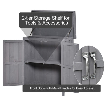 Wooden Garden Storage Shed with Hinged Roof and Shelves, 74 x 43 x 88cm