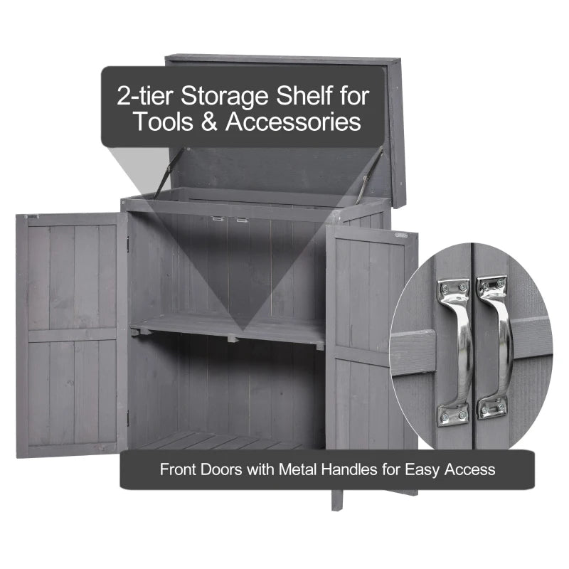 Wooden Garden Storage Shed with Hinged Roof and Shelves, 74 x 43 x 88cm