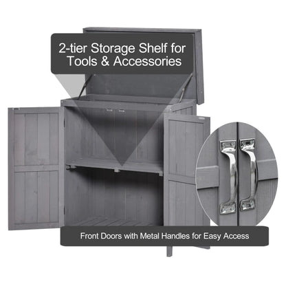 Wooden Garden Storage Shed with Hinged Roof and Shelves, 74 x 43 x 88cm