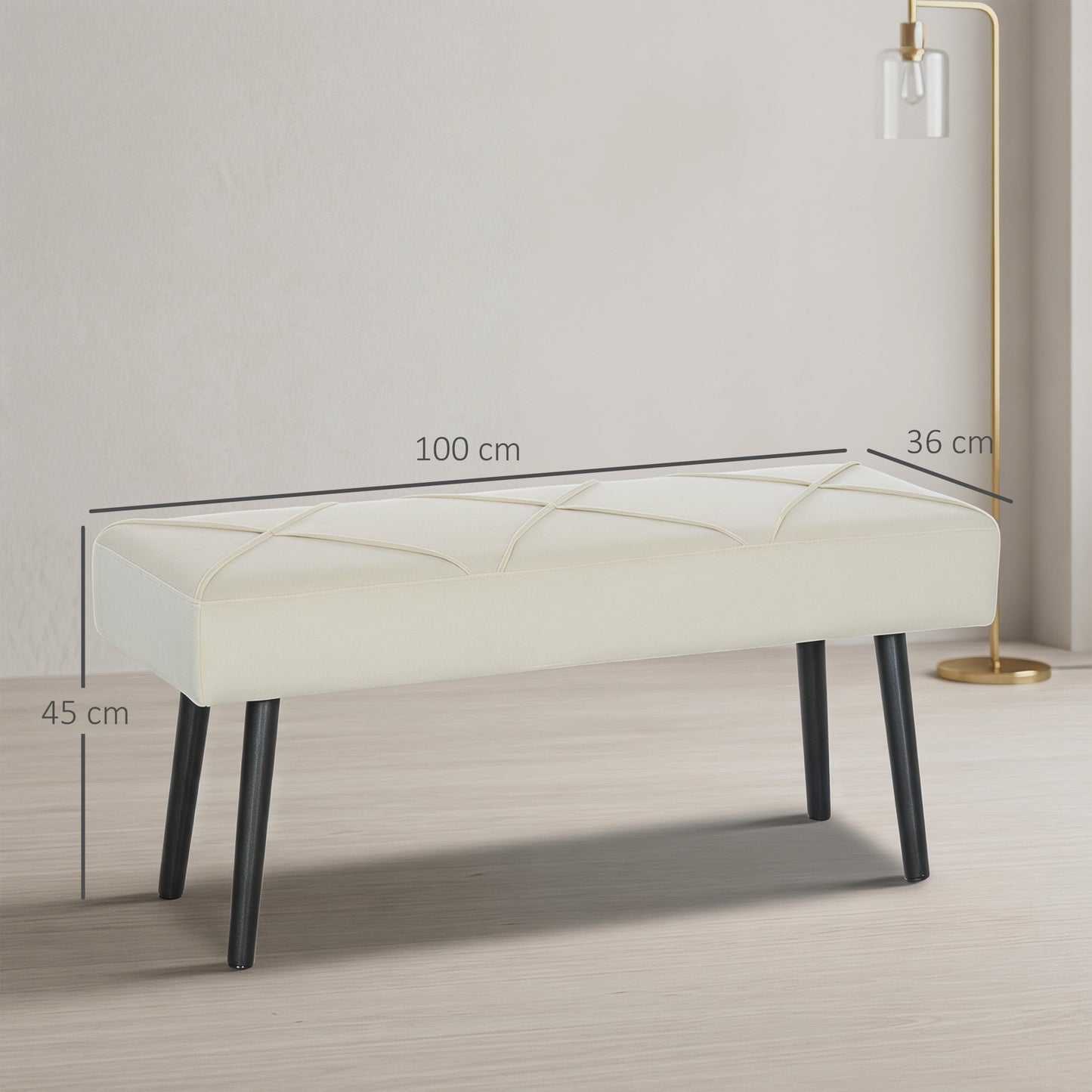 Upholstered Hallway Bench with X-Shape Design and Legs, Cream