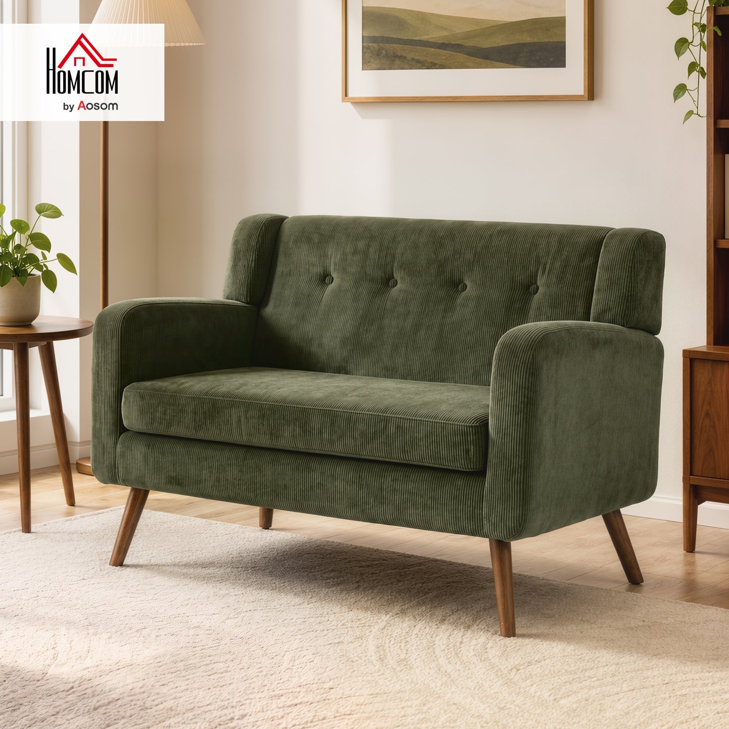 2 Seater Sofa, 118 cm Corduroy Small Loveseat Sofa, Dark Green