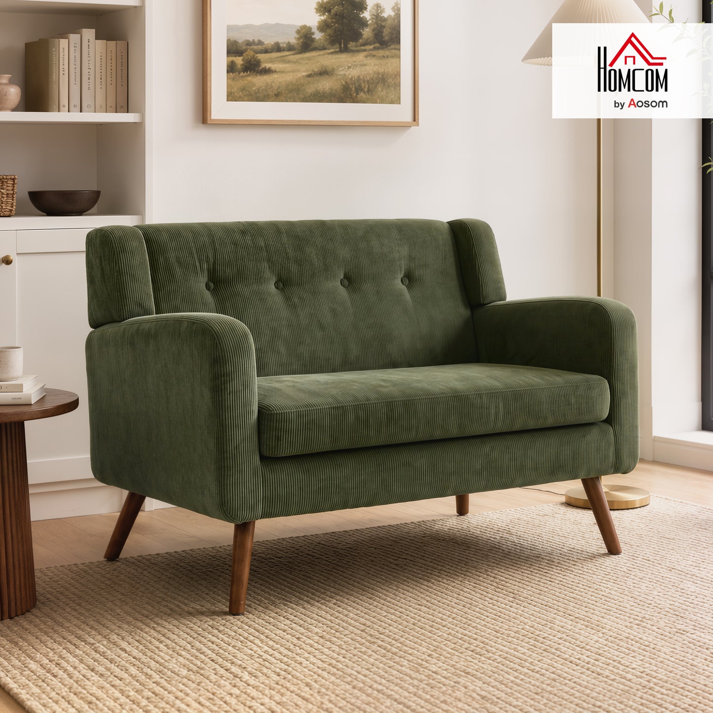 2 Seater Sofa, 118 cm Corduroy Small Loveseat Sofa, Dark Green