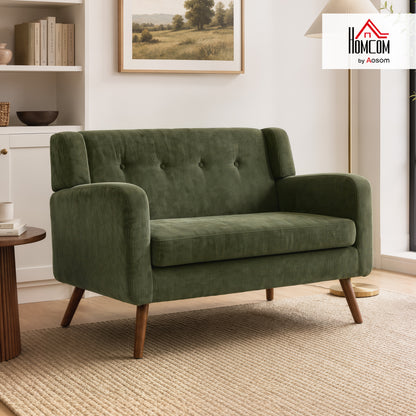 2 Seater Sofa, 118 cm Corduroy Small Loveseat Sofa, Dark Green