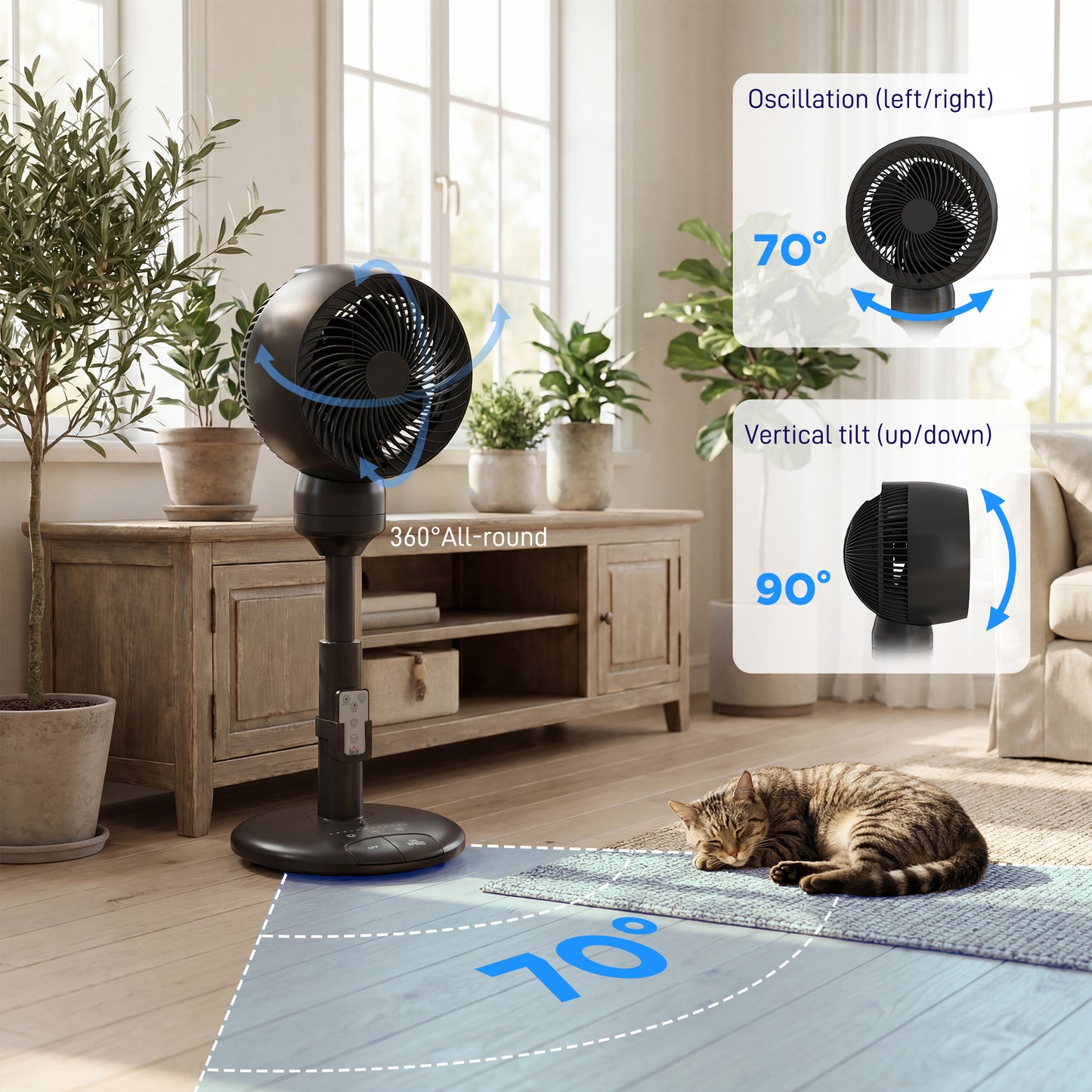 9" Pedestal Cooling Fan with Adjustable Speed and Mode, Black