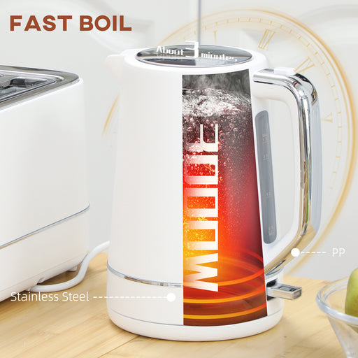 1.7L 3000W Fast Boil Electric Kettle and 2 Slice Toaster Set, White