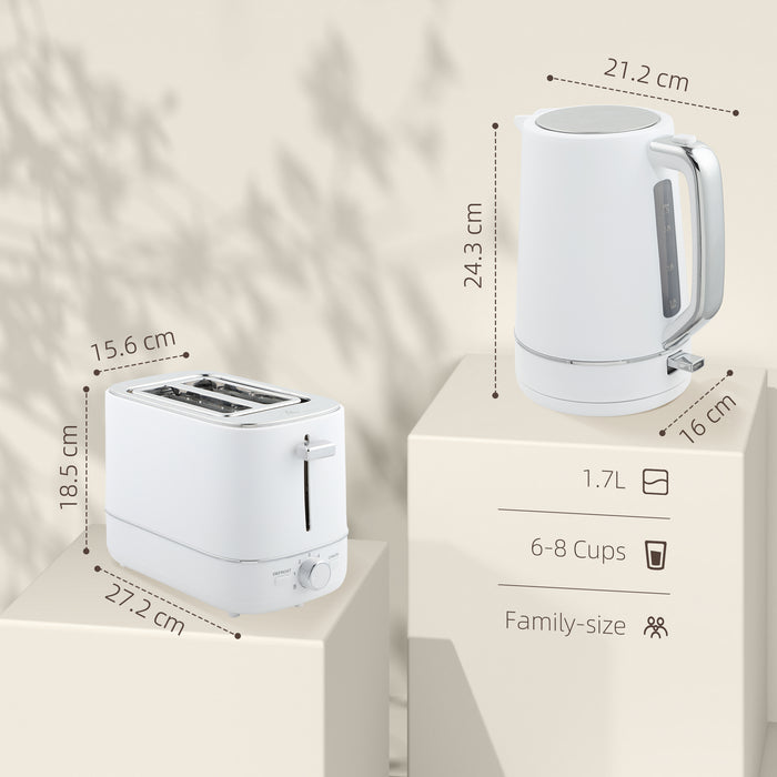 1.7L 3000W Fast Boil Electric Kettle and 2 Slice Toaster Set, White