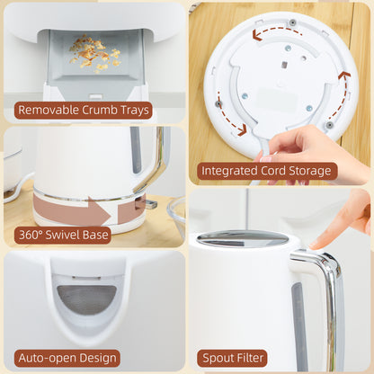 1.7L 3000W Fast Boil Electric Kettle and 2 Slice Toaster Set, White