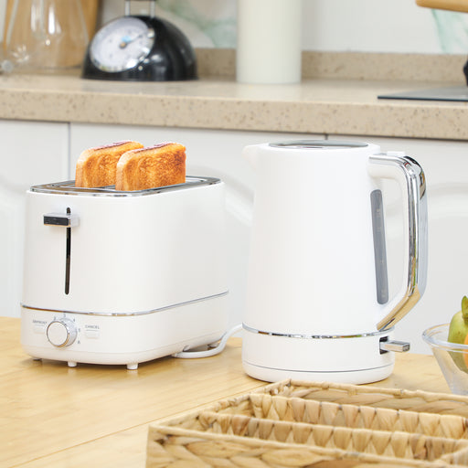 1.7L 3000W Fast Boil Electric Kettle and 2 Slice Toaster Set, White