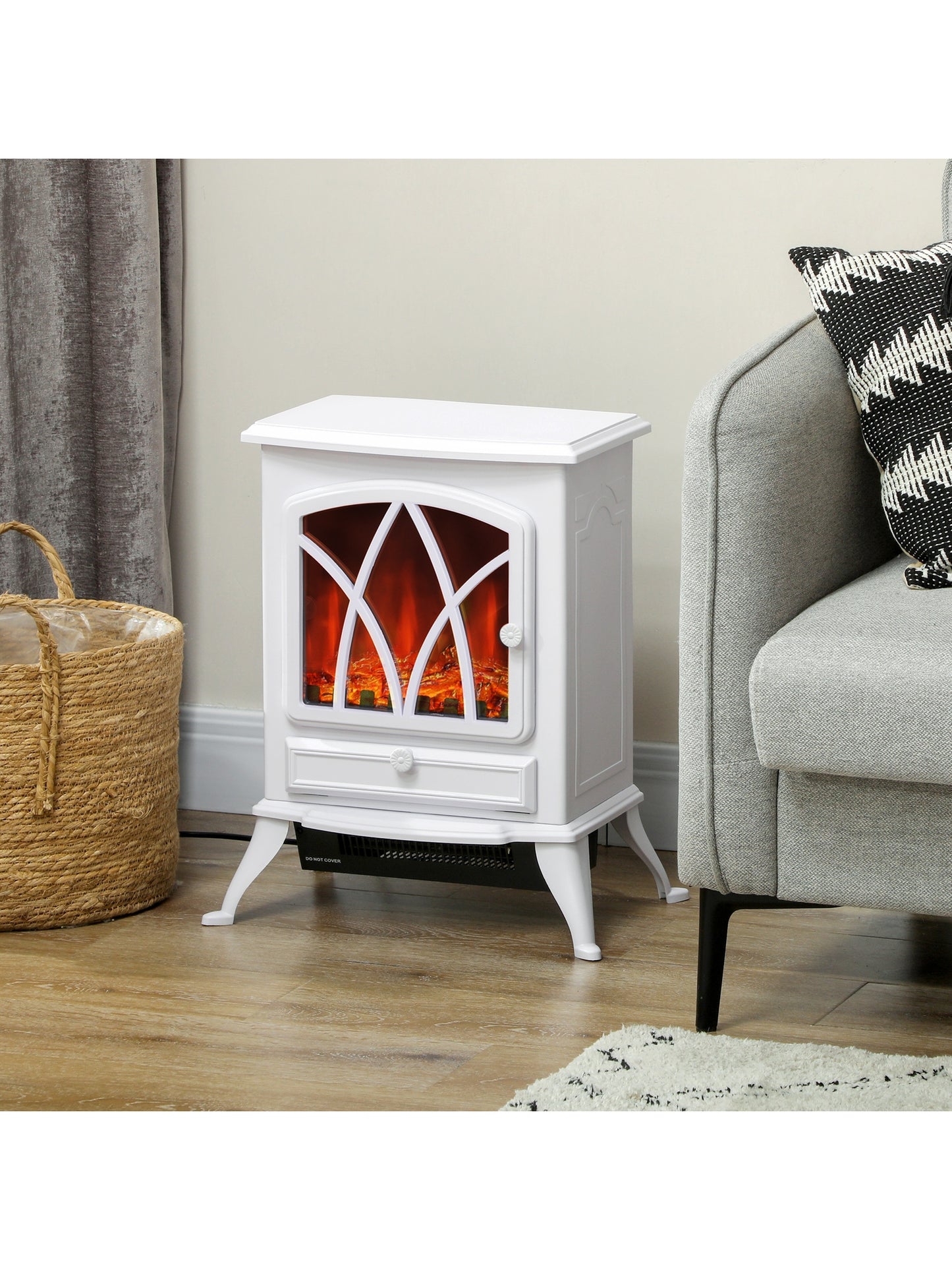 Freestanding Fireplace Flame Effect Electric Heater Log Burning White