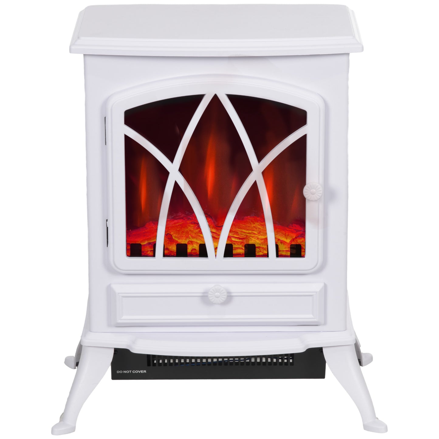 Freestanding Fireplace Flame Effect Electric Heater Log Burning White