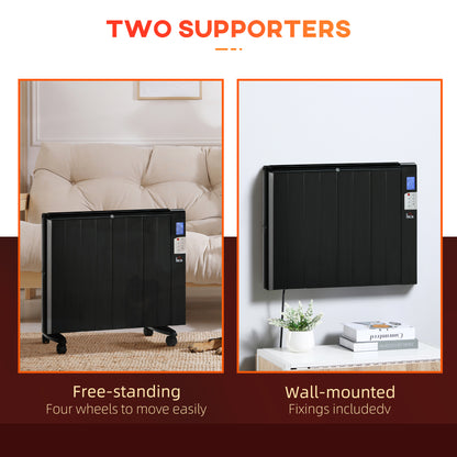 Convector Radiator Heater, Quiet Panel Heater, Freestanding or Wall-mounted Portable Electric Heater with Window Opening Detection Black