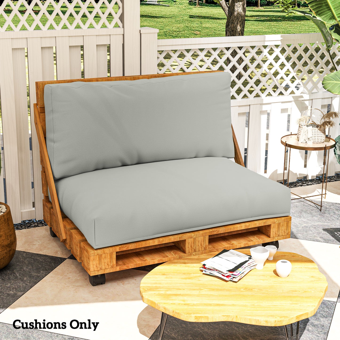 2 Seat Pallet Cushions 20cm Thick Outdoor Seat Pads, Light Grey