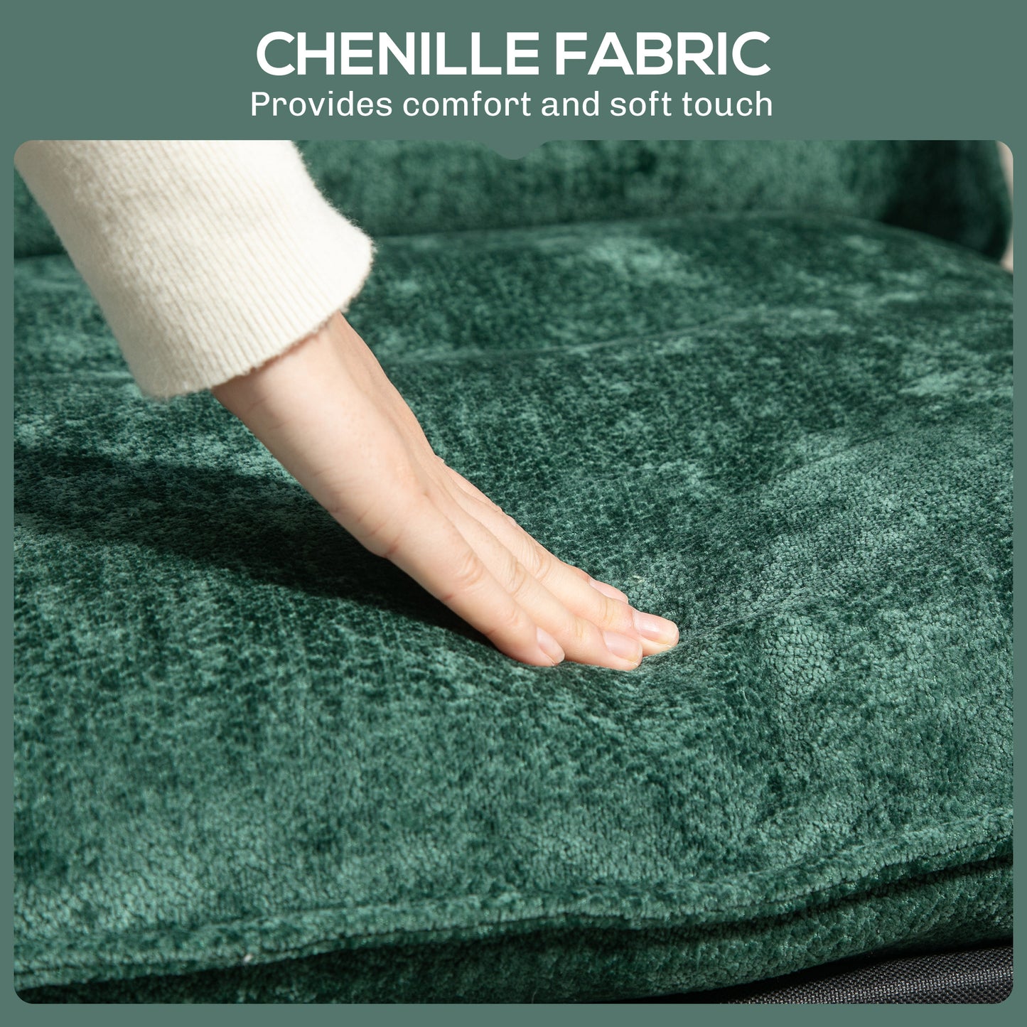 Upholstered Reading Chair with Side Pockets and Steel Frame, Green