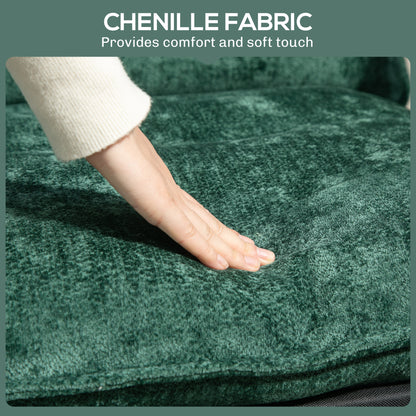 Upholstered Reading Chair with Side Pockets and Steel Frame, Green