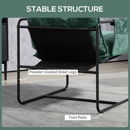 Upholstered Reading Chair with Side Pockets and Steel Frame, Green