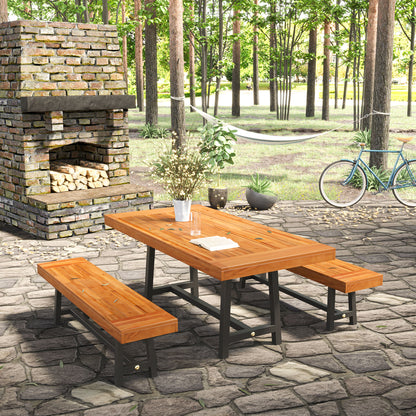3 Pieces Acacia Wood Picnic Table and 2 Benches Set Dining Trestle Beer Table Patio Outdoor Indoor Furniture